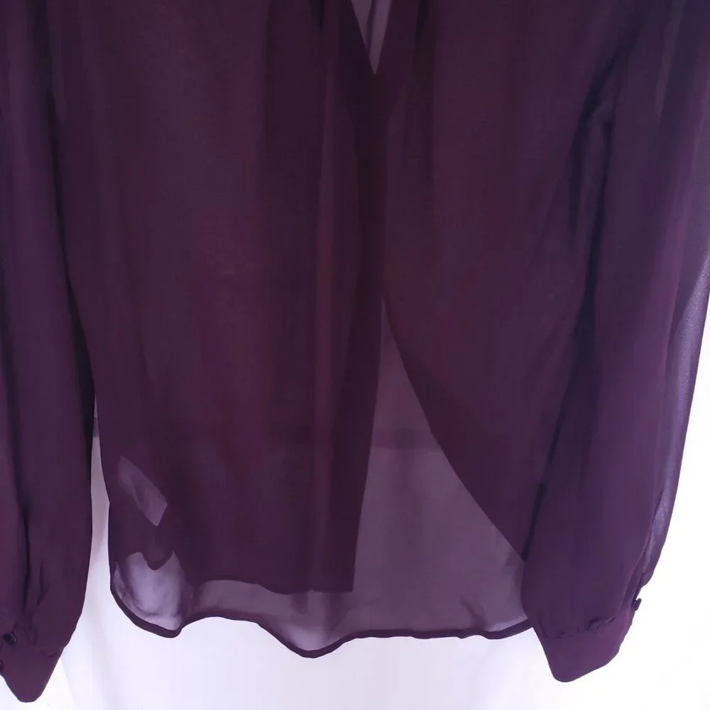 Express Women Purple Button V Neck Long Sleeve Sheer Lightweight Blouse Size S - Picture 15 of 15
